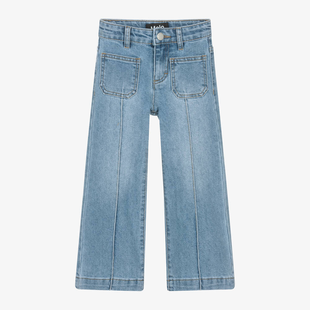 Molo - Girls Blue Wide Leg Denim Jeans | Childrensalon