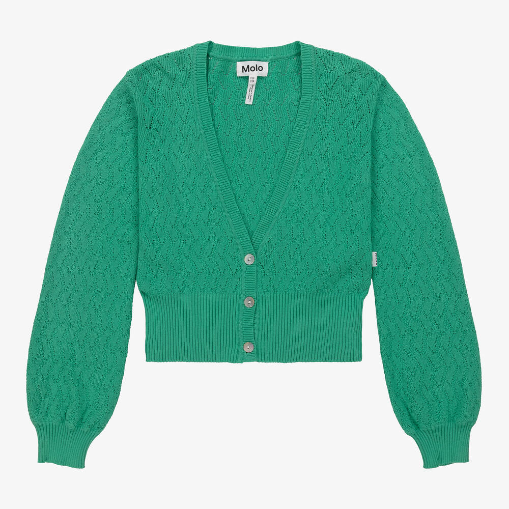 Molo - Girls Green Organic Cotton Cardigan | Childrensalon