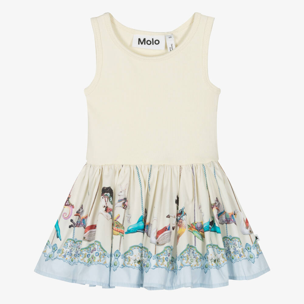 Molo - Girls Ivory Cotton Carousel Dress | Childrensalon