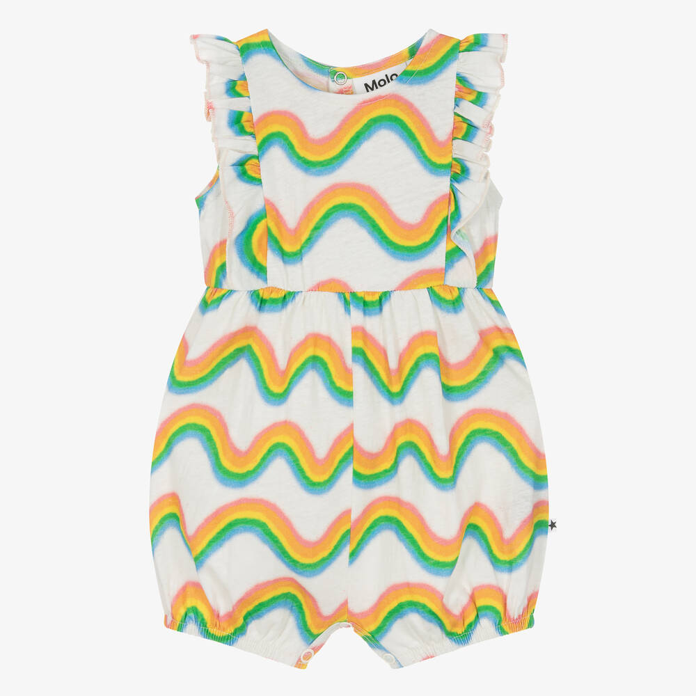 Molo - Girls Ivory Cotton Rainbow Playsuit | Childrensalon