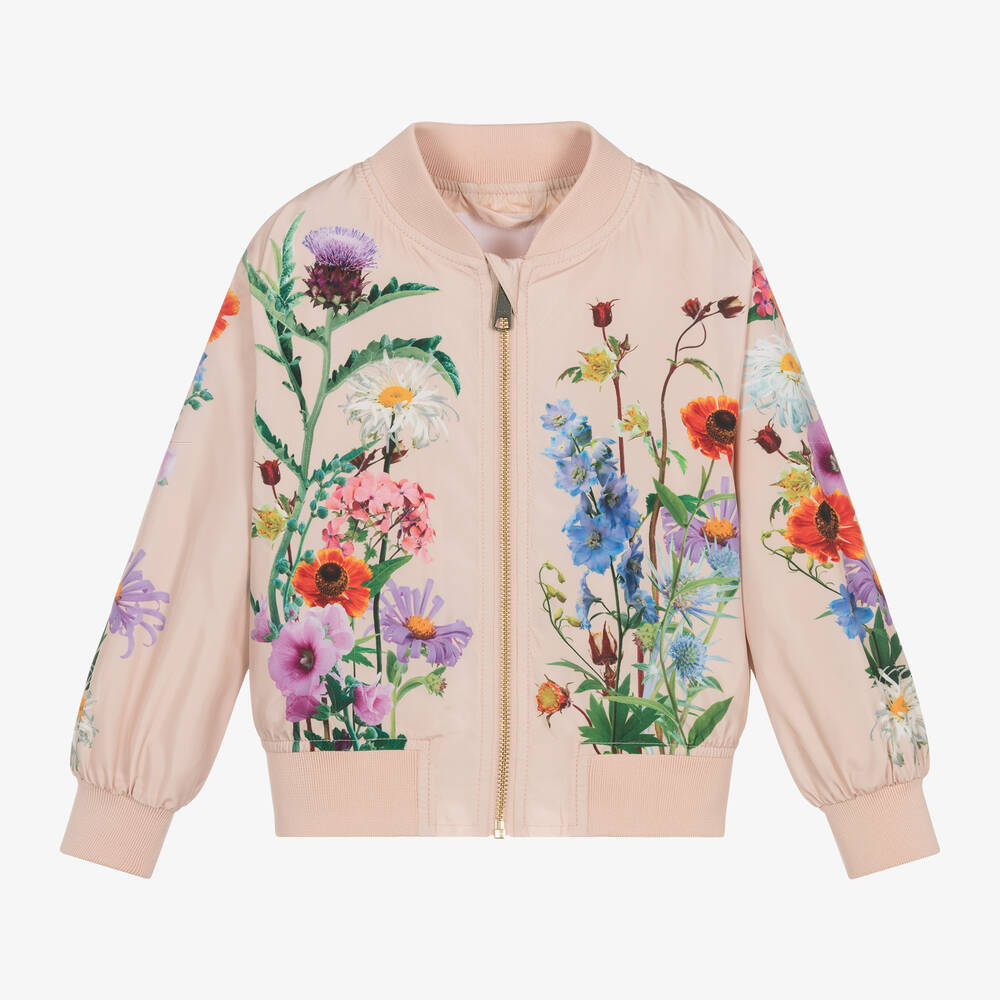 Molo - Girls Pink Floral Bomber Jacket | Childrensalon