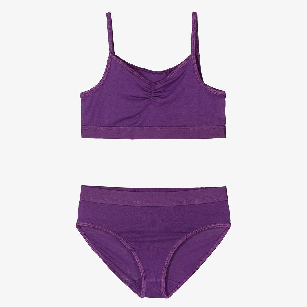 Molo - Girls Purple Viscose Top & Knickers Set | Childrensalon