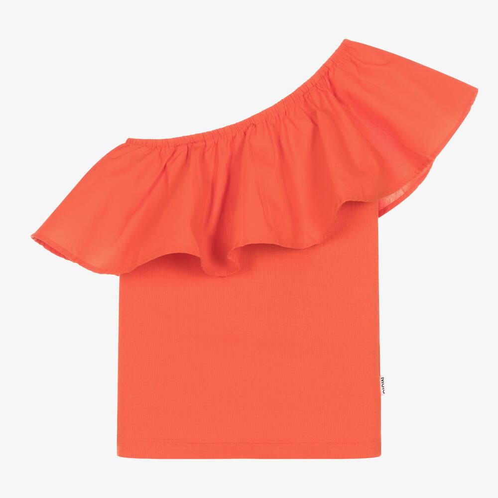 Molo - Girls Red Cotton One-Shoulder Top | Childrensalon