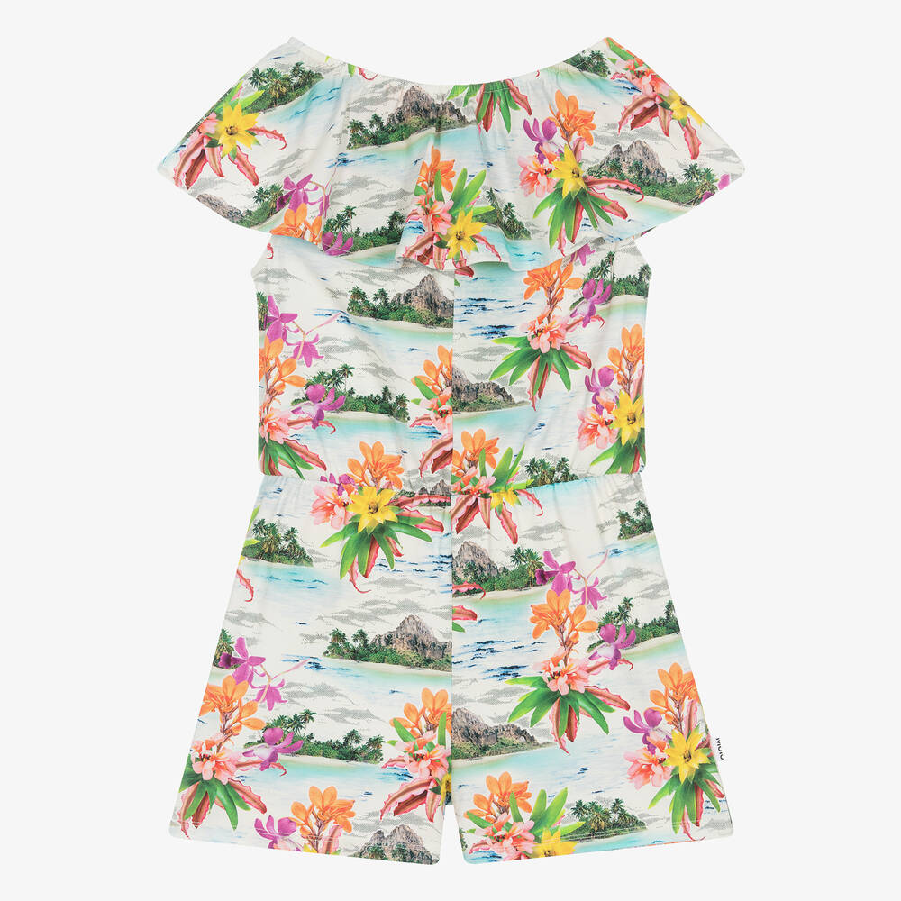 Molo - Girls White Cotton Tropical Print Playsuit | Childrensalon