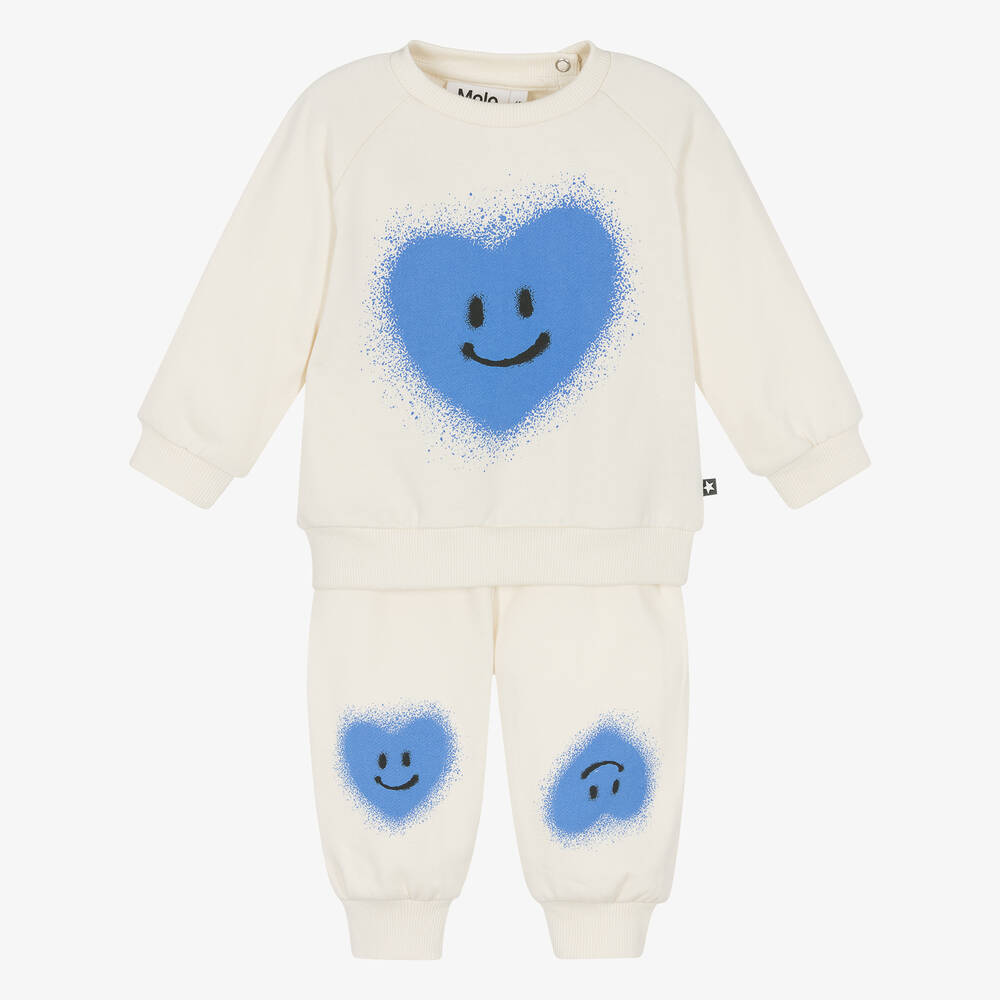 Molo - Ivory Cotton Happy Hearts Tracksuit | Childrensalon