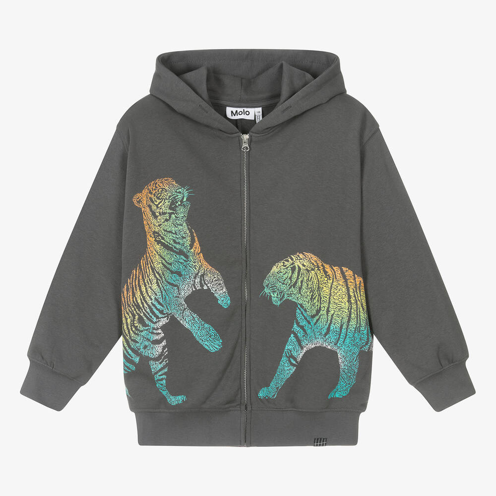 Molo - Teen Boys Grey Cotton Zip-Up Hoodie | Childrensalon