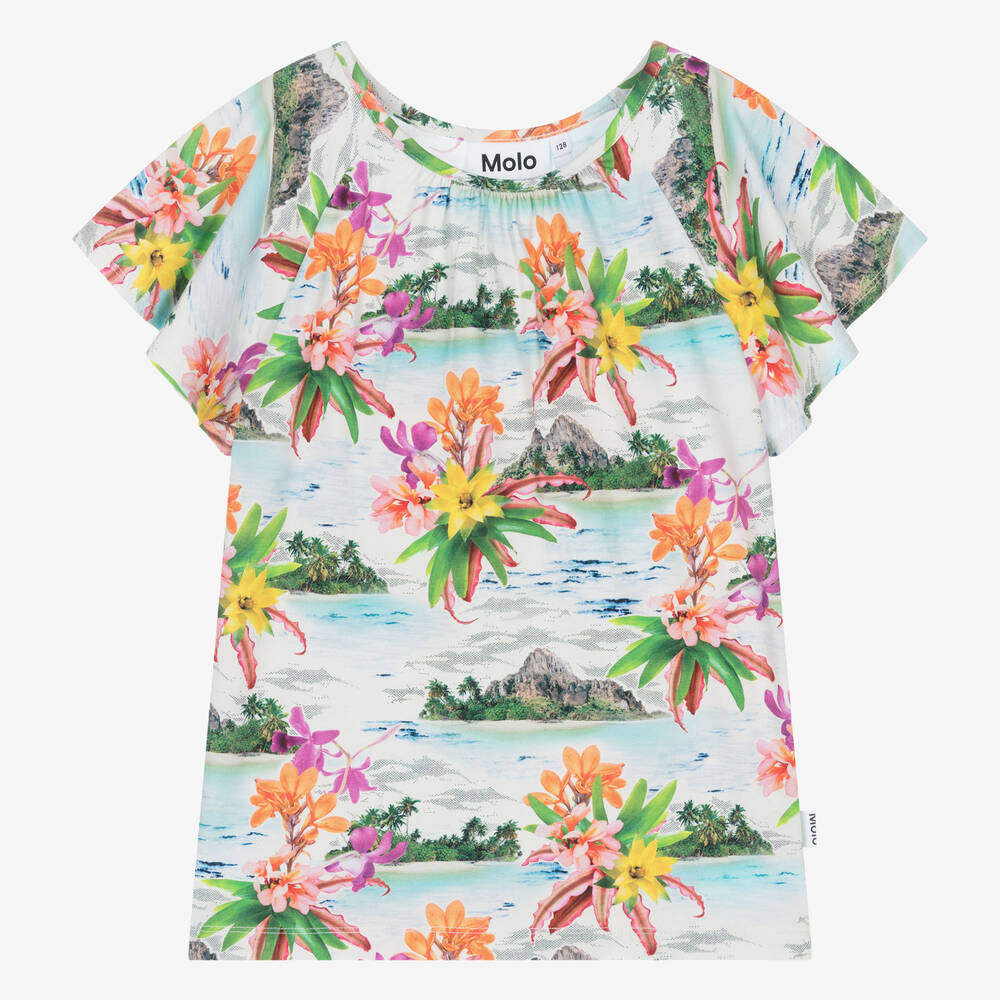 Molo - Teen Girls Blue Cotton Tropical Print Top | Childrensalon