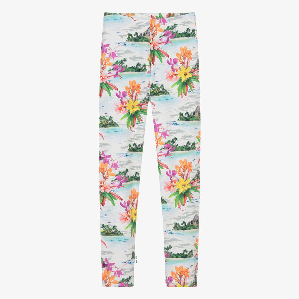 Molo - Teen Girls White Cotton Tropical Leggings | Childrensalon