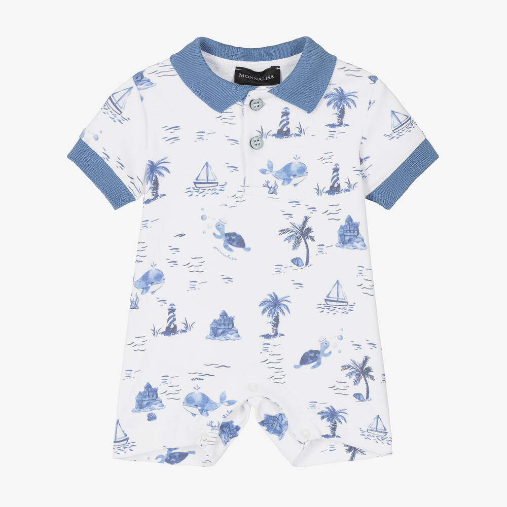 Monnalisa - Baby Boys White Ocean Shortie  | Childrensalon