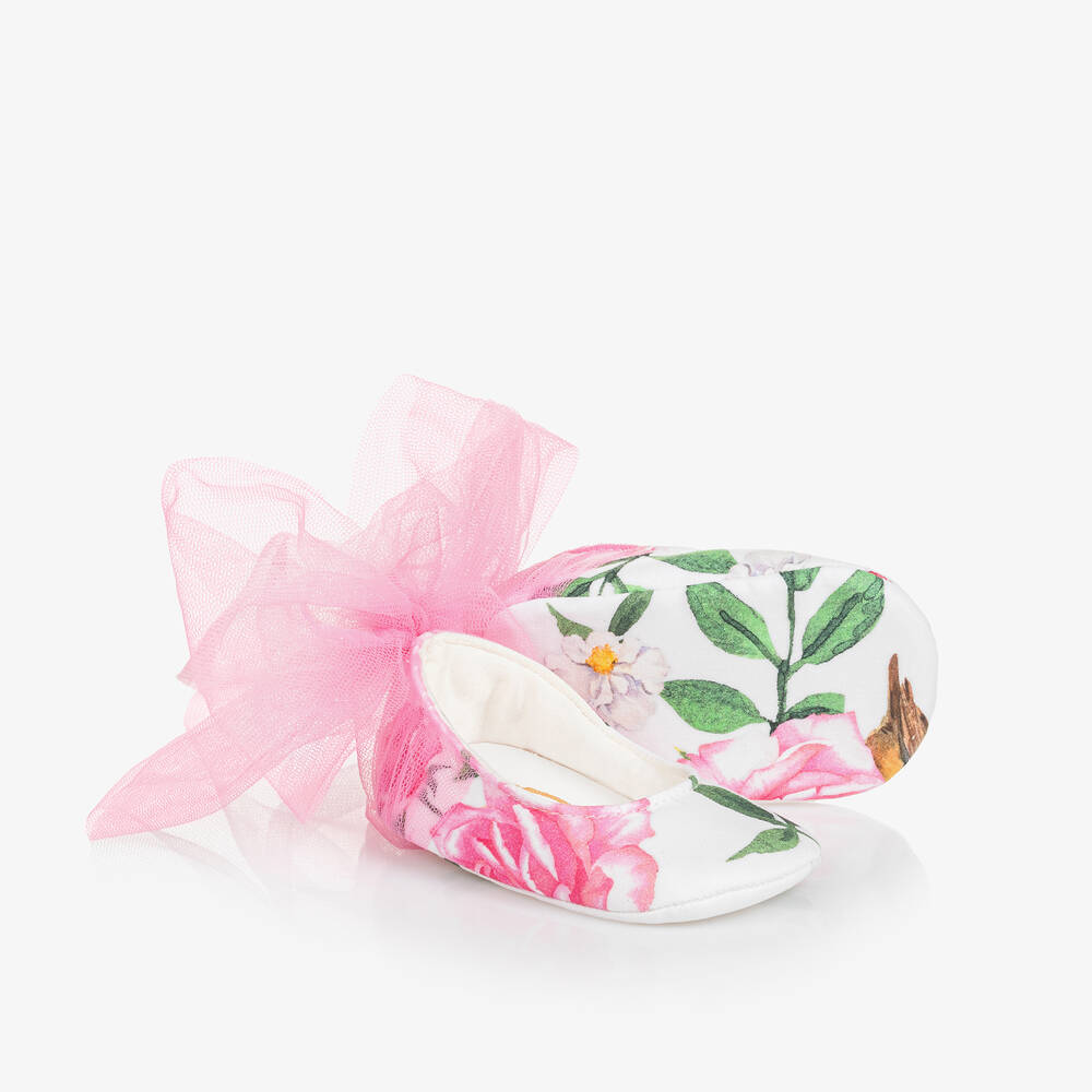 Monnalisa - Baby Girls White Floral Pre-Walker Shoes | Childrensalon