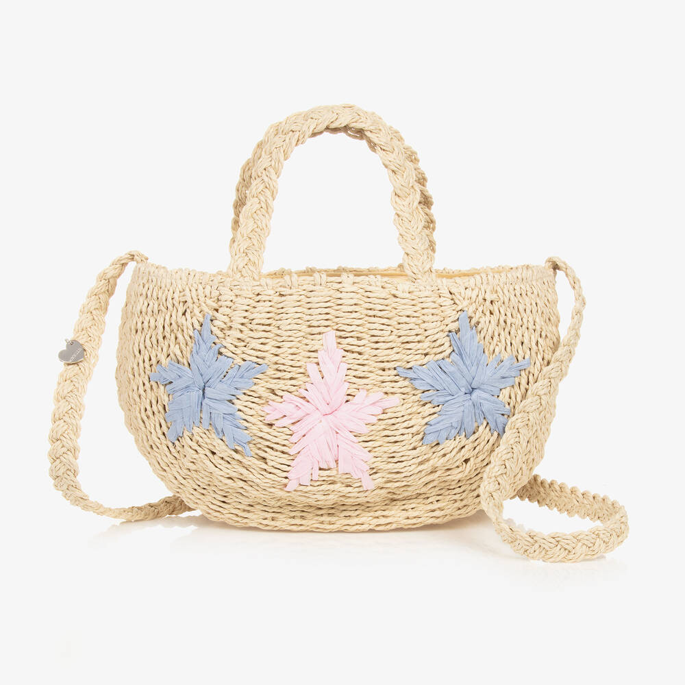 Monnalisa - Girls Beige Star Straw Bag (30cm) | Childrensalon