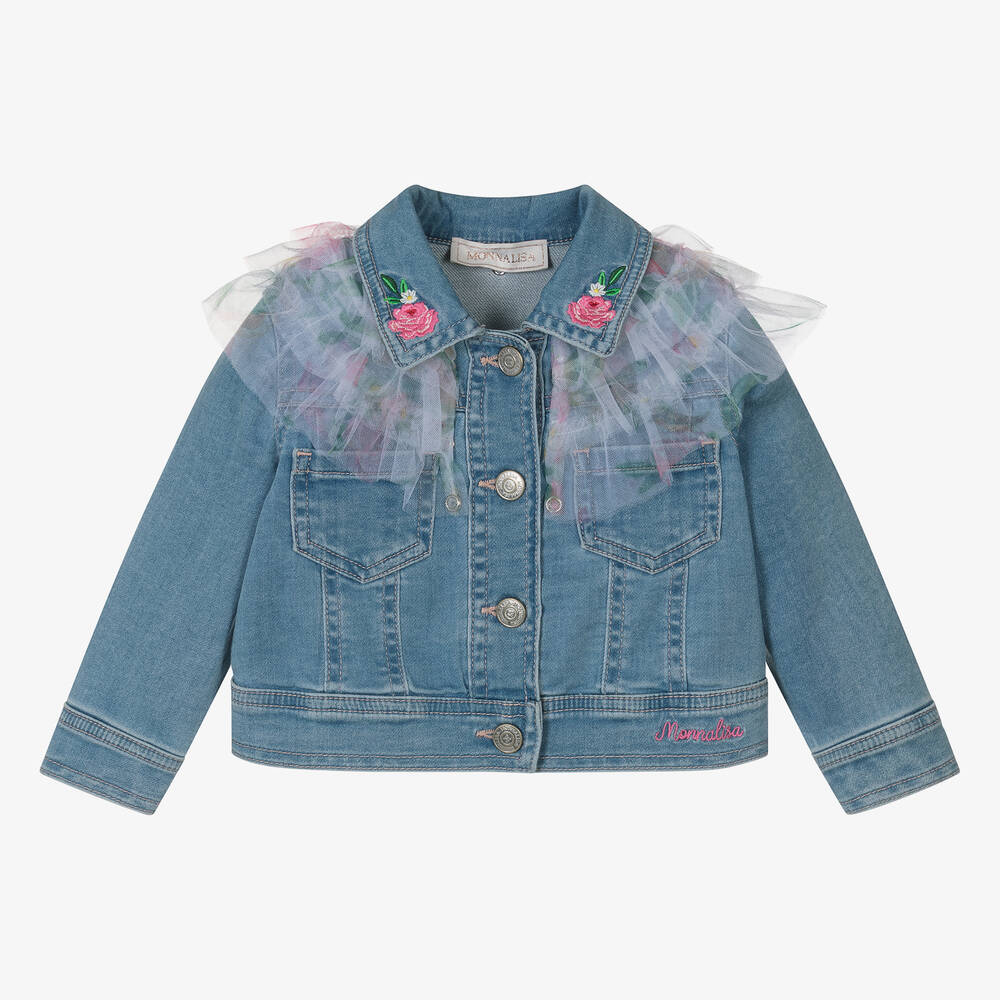 Monnalisa - Veste bleue en jean à volants en tulle | Childrensalon