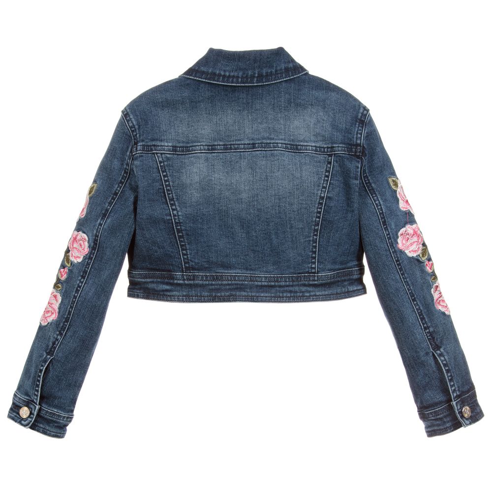 Girls Bright Blue Cotton Denim Frayed Crop Jacket | New Look