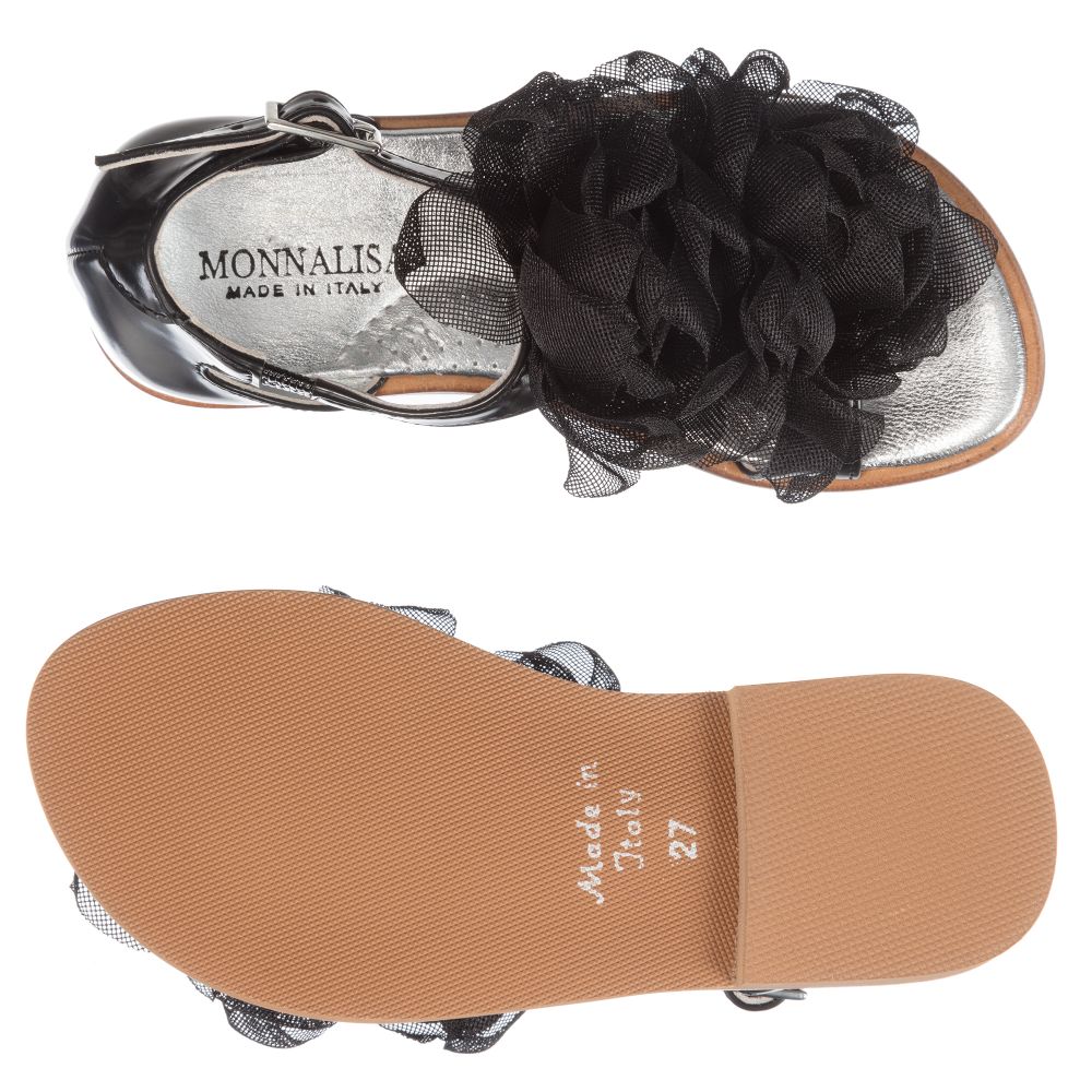 Monnalisa - Girls Floral Black Sandals | Childrensalon Outlet
