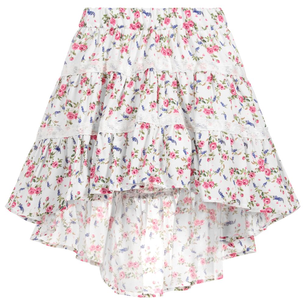 Monnalisa - Girls Ivory Floral Crêpe Skirt | Childrensalon Outlet