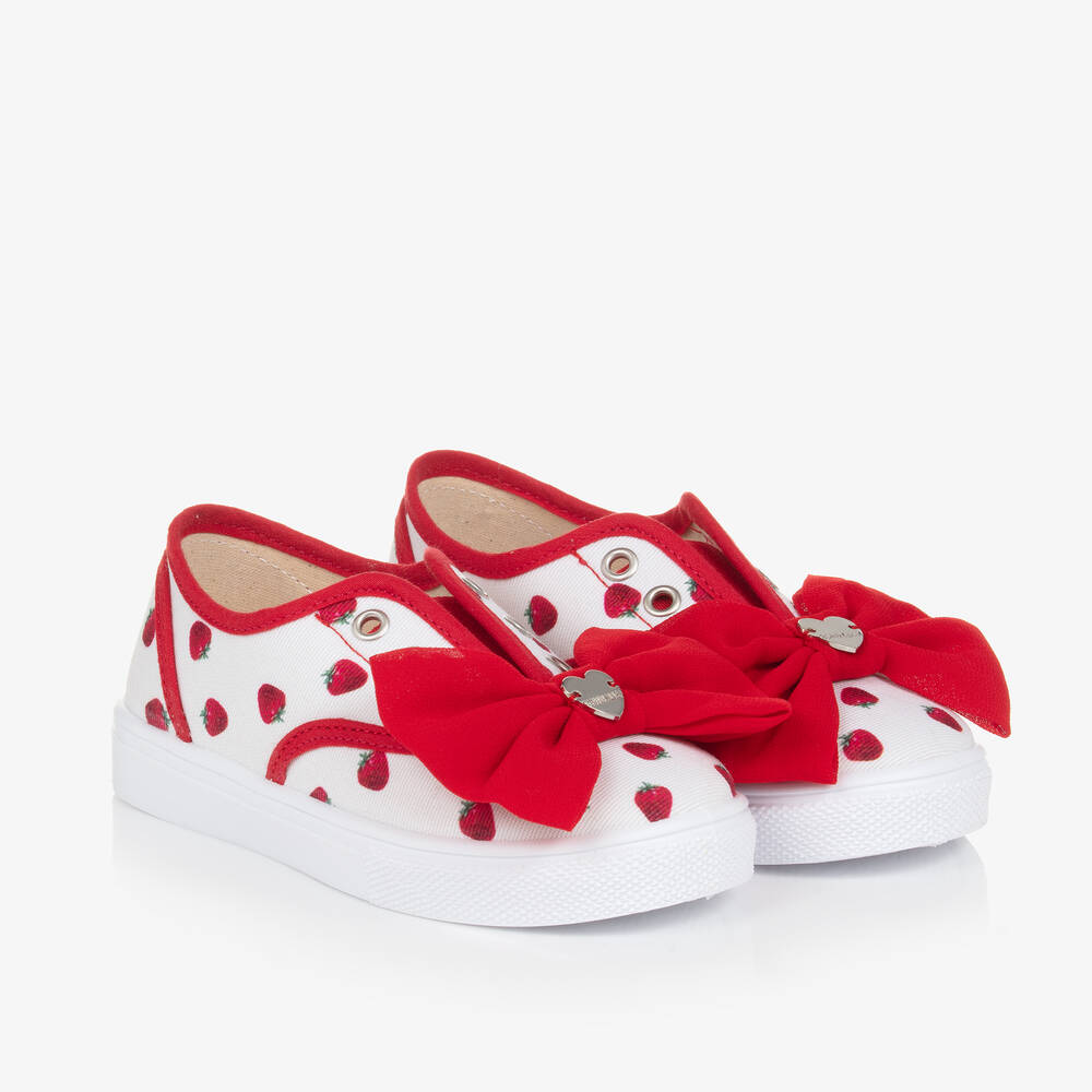 Monnalisa - Girls Ivory Strawberry Canvas Trainers | Childrensalon