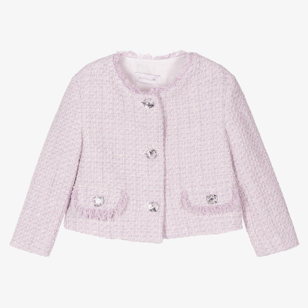 Monnalisa Chic - Girls Lilac Pink Bouclé Tweed Jacket | Childrensalon ...
