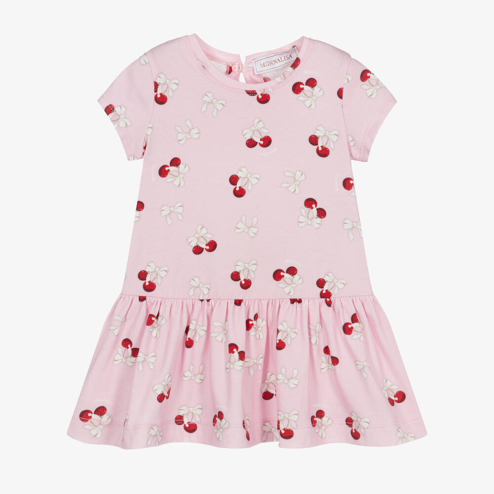 Monnalisa - Girls Pink Cotton Cherry Dress | Childrensalon