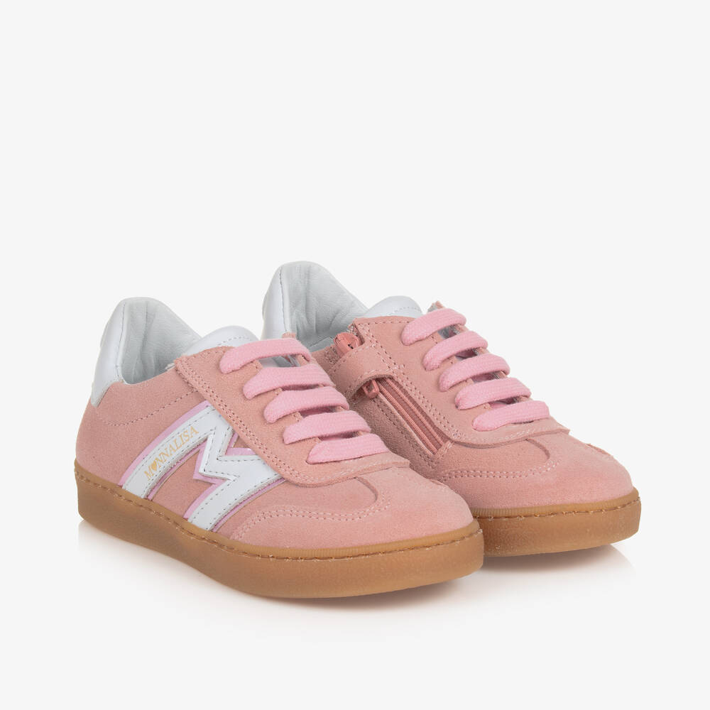 Monnalisa - Girls Pink Suede Trainers | Childrensalon