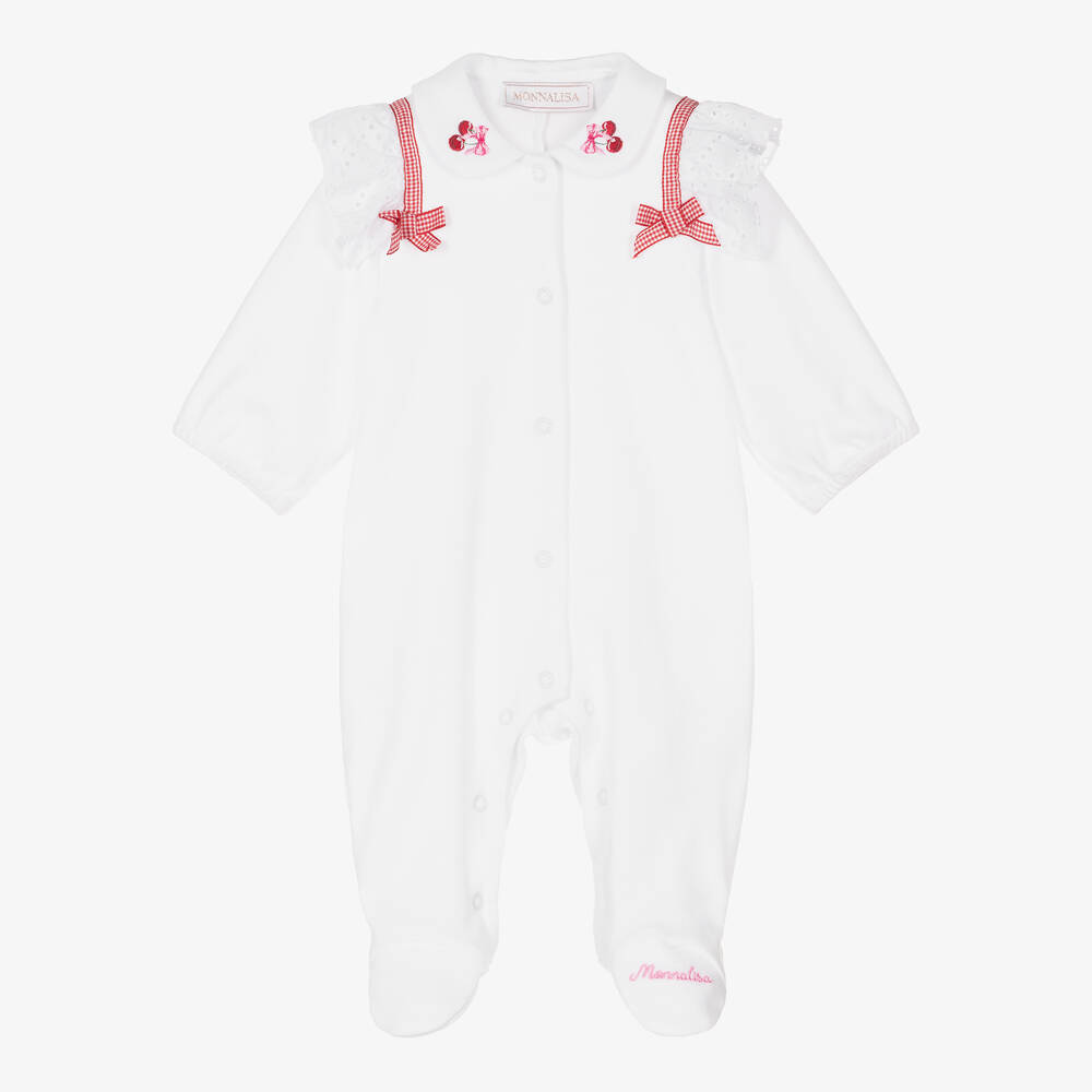 Monnalisa - Girls White Cotton Cherry Babygrow | Childrensalon