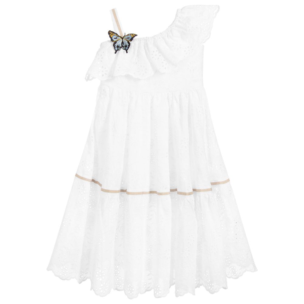 Monnalisa - Girls White Cotton Dress | Childrensalon