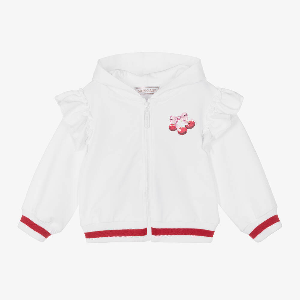 Monnalisa - Girls White Cotton Frilled Zip-Up Top | Childrensalon