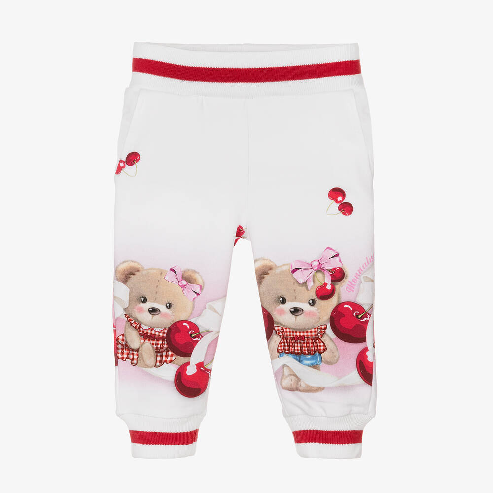 Monnalisa - Girls White Cotton Teddy Bear Joggers | Childrensalon