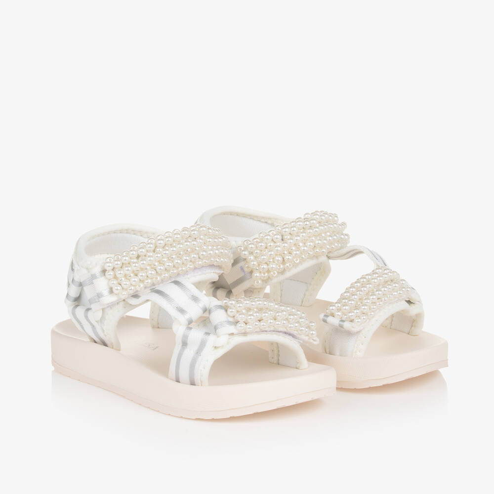 Monnalisa - Girls White Pearl Sandals | Childrensalon