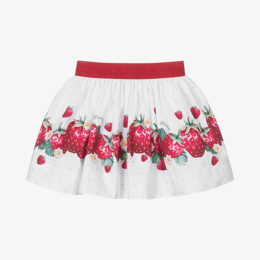 Monnalisa - Girls White Strawberry Cotton Skirt | Childrensalon