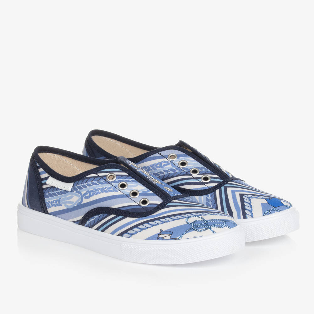 Monnalisa - Teen Boys Blue Nautical Slip-On Trainers | Childrensalon