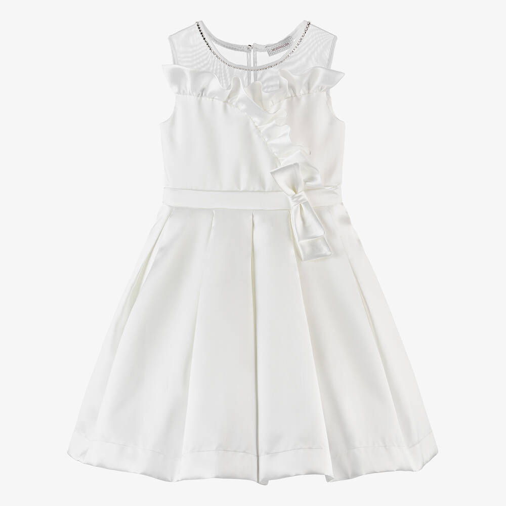 Monnalisa Chic - Teen Girls Ivory Satin Ruffle Dress | Childrensalon