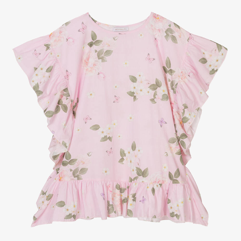 Monnalisa - Teen Girls Pink Floral Cotton Kaftan | Childrensalon