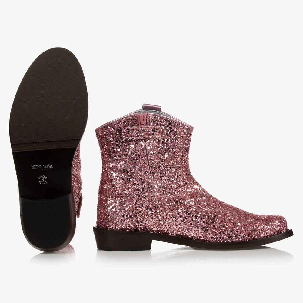 Monnalisa glitter-embellished ankle boots - Pink