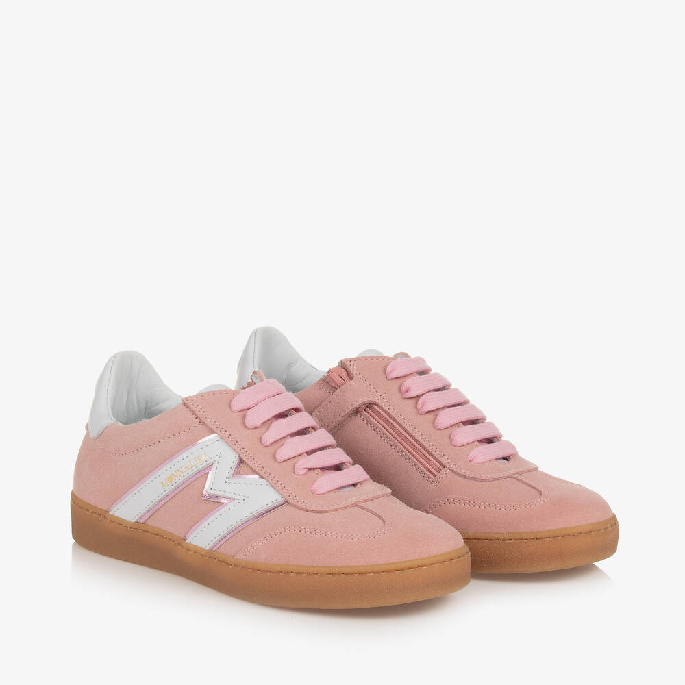 Monnalisa - Teen Girls Pink Suede Leather Trainers | Childrensalon