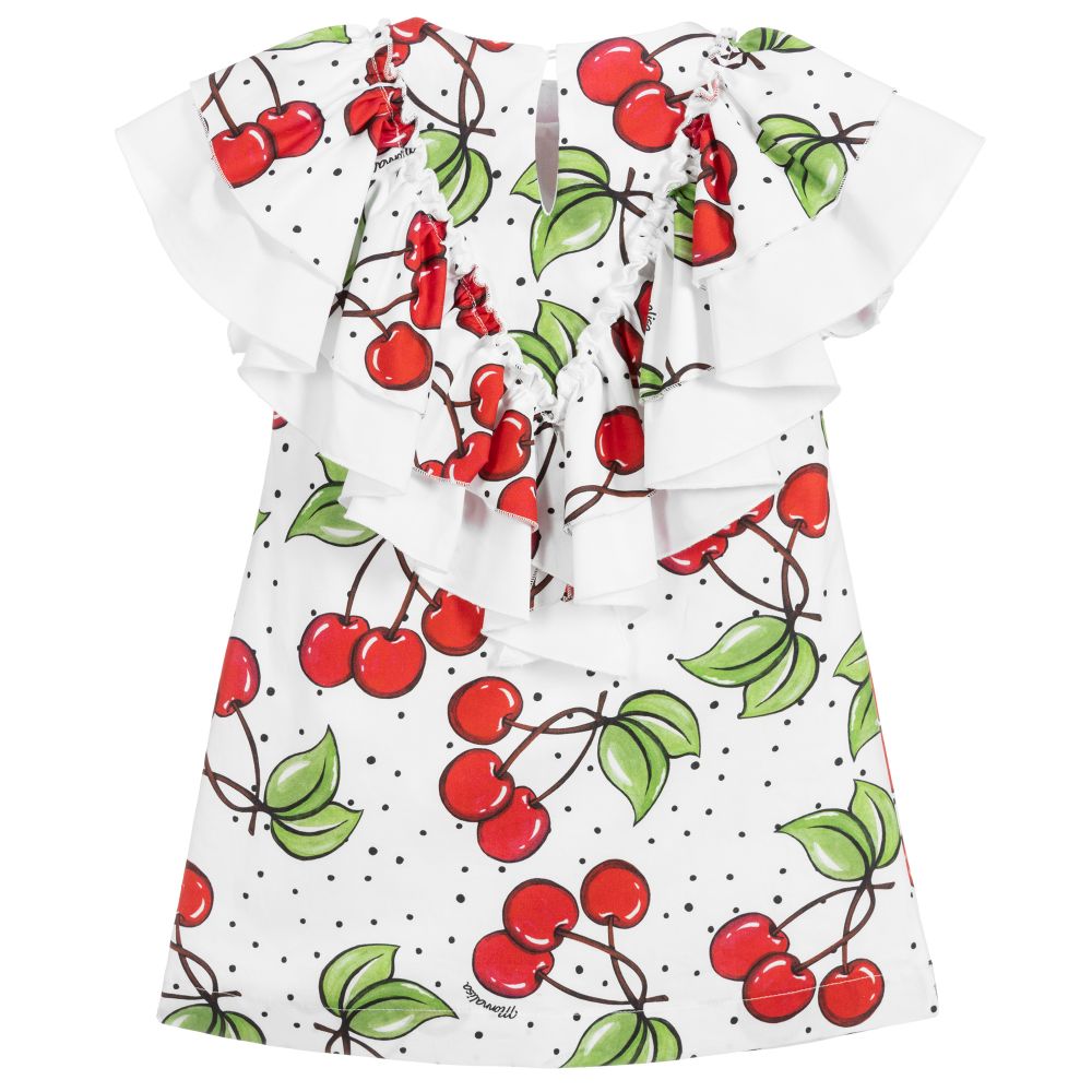 Monnalisa cherry-print short-sleeve dress - White