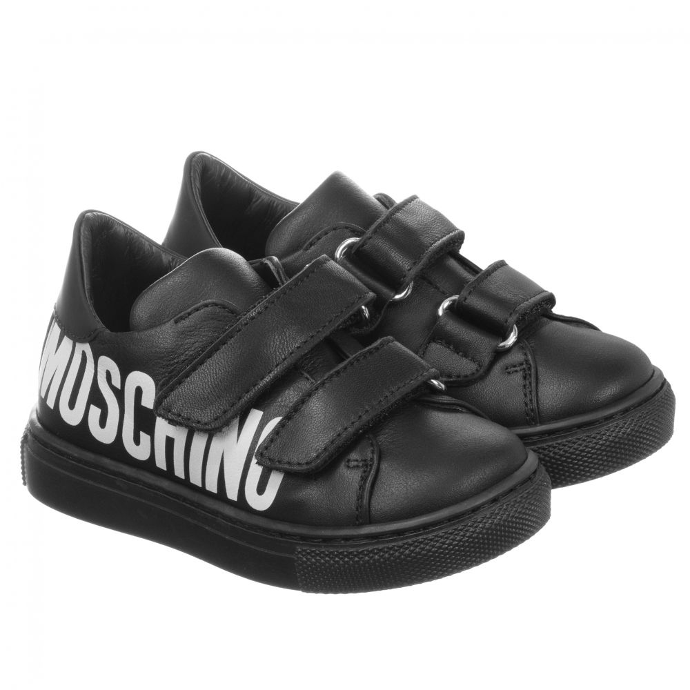Moschino Kid-Teen - Black Leather Logo Trainers | Childrensalon Outlet