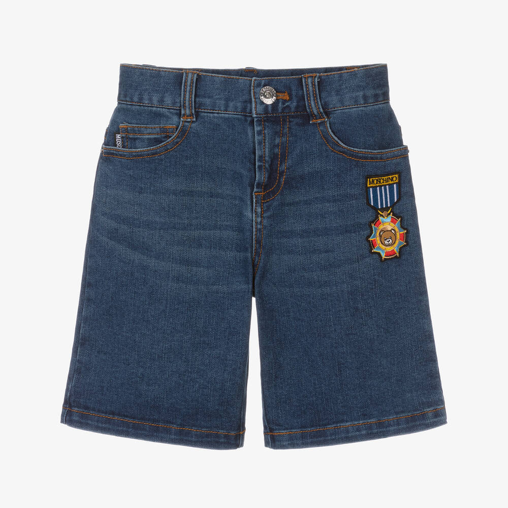 Moschino Kid-Teen - Boys Blue Medallion Denim Shorts | Childrensalon