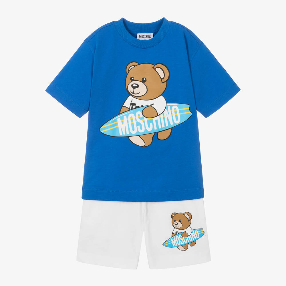 Moschino Kid-Teen - Boys Blue & White Cotton Shorts Set | Childrensalon