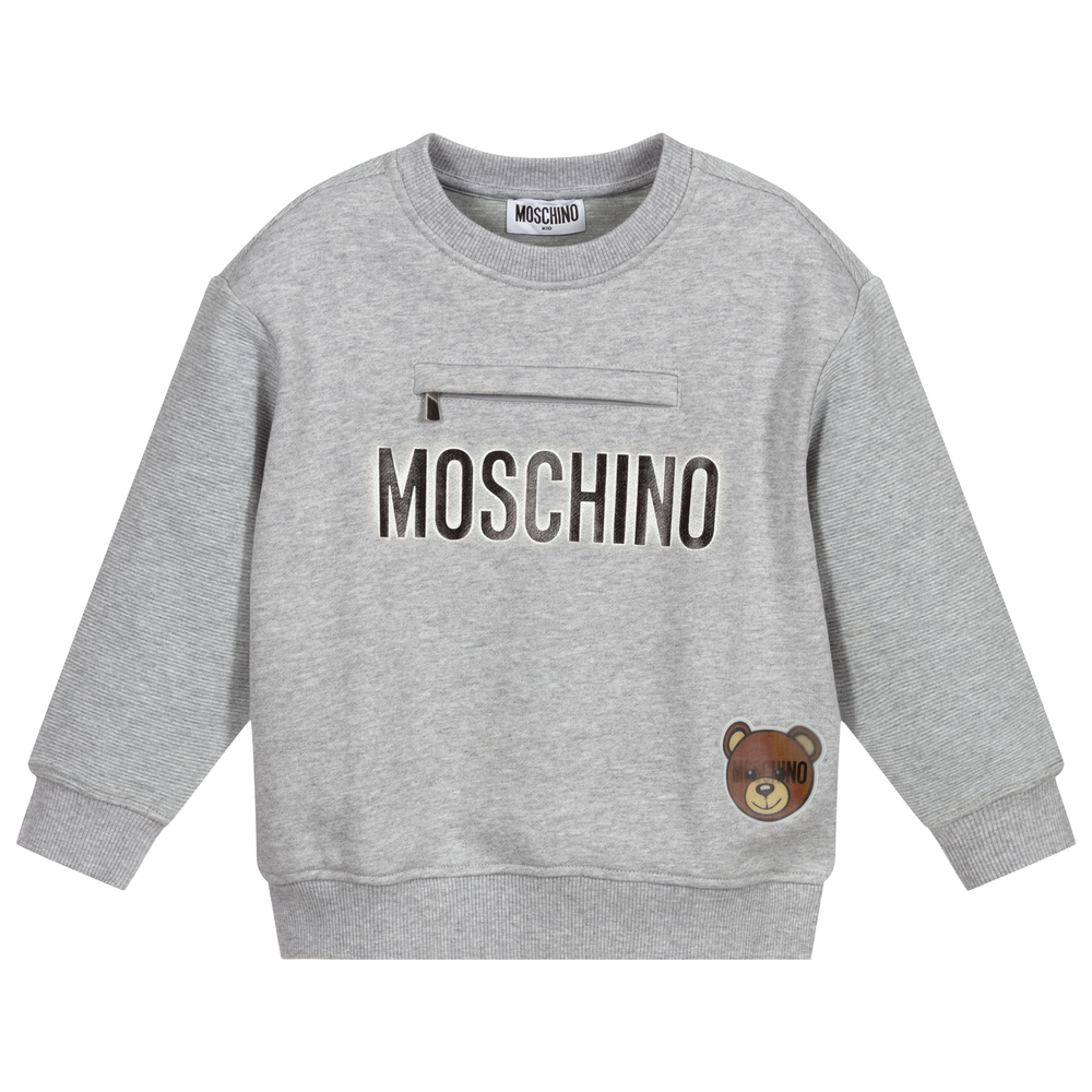 Moschino Kids Teddy bear-print cotton sweatshirt - Grey