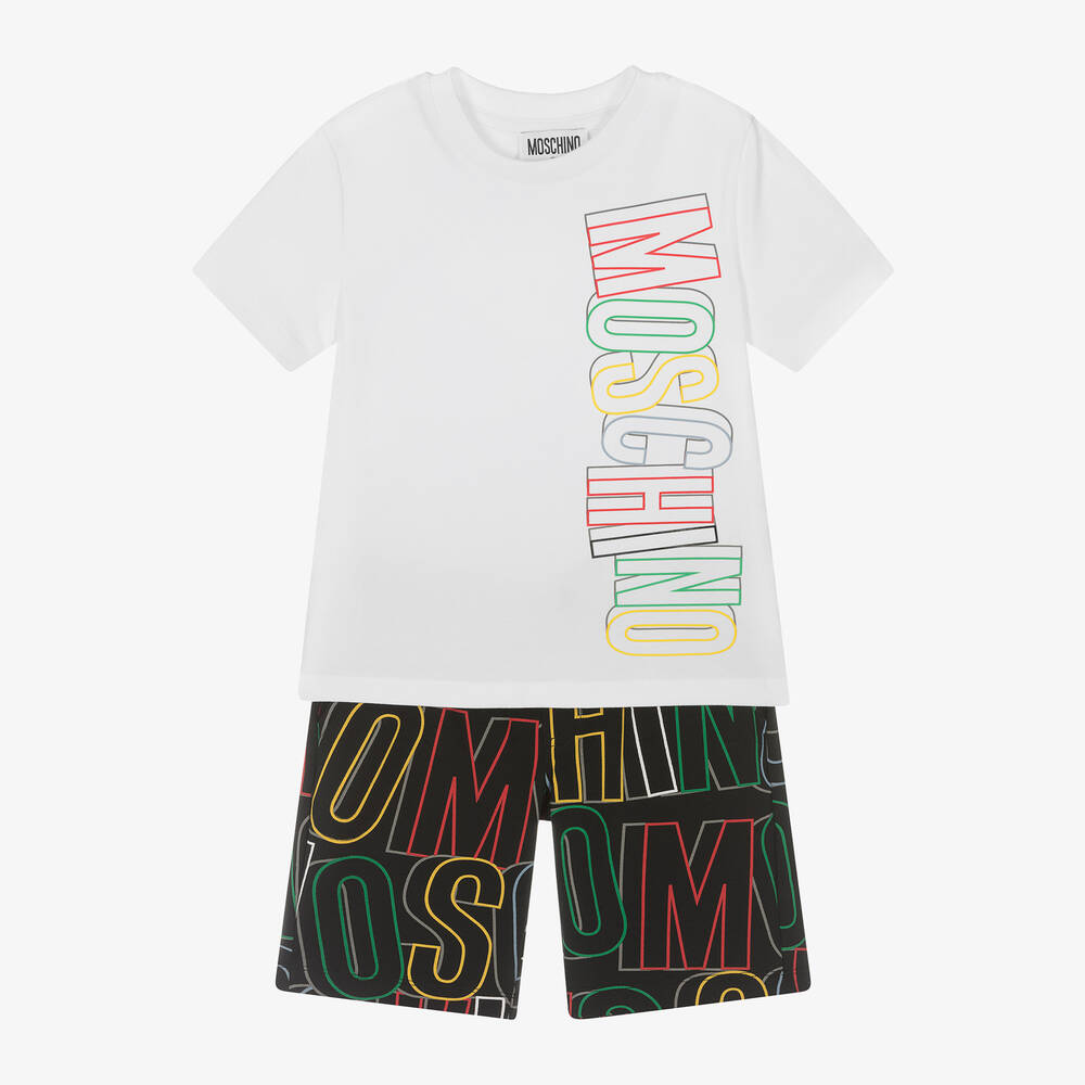 Moschino Kid-Teen - Boys White & Black Cotton Shorts Set | Childrensalon