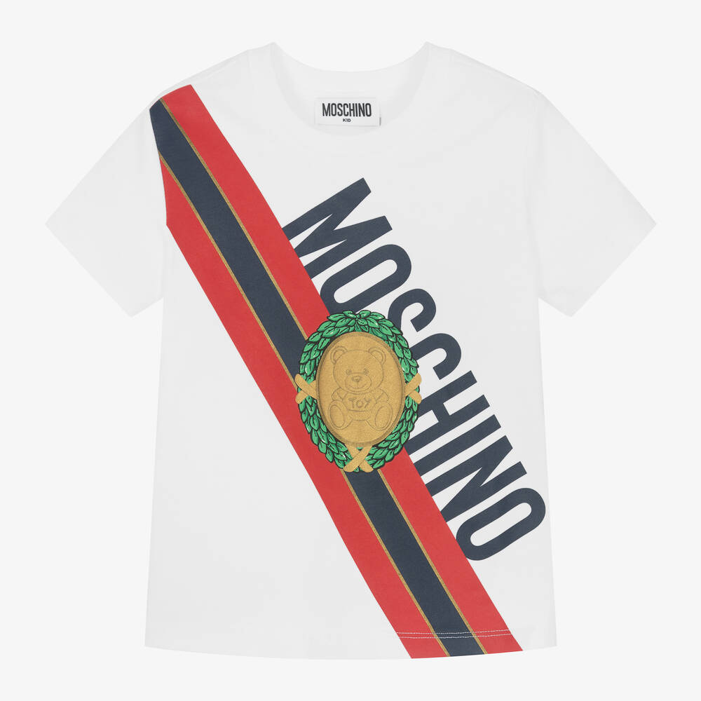 Moschino Kid-Teen - Boys White Cotton Medallion T-Shirt | Childrensalon