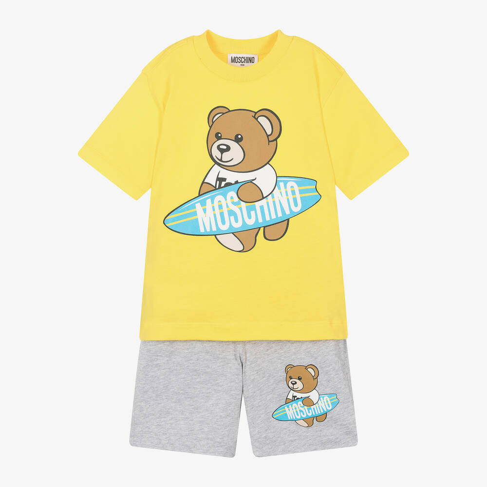 Moschino Kid-Teen - Boys Yellow & Grey Cotton Shorts Set | Childrensalon