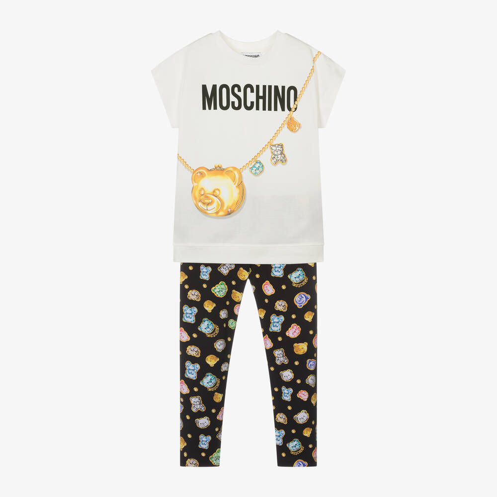 Moschino Kid-Teen - Girls Black Cotton Teddy Bear Leggings Set | Childrensalon