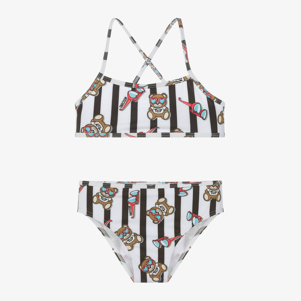 Moschino Kid-Teen - Girls Black & White Stripe Bear Bikini | Childrensalon