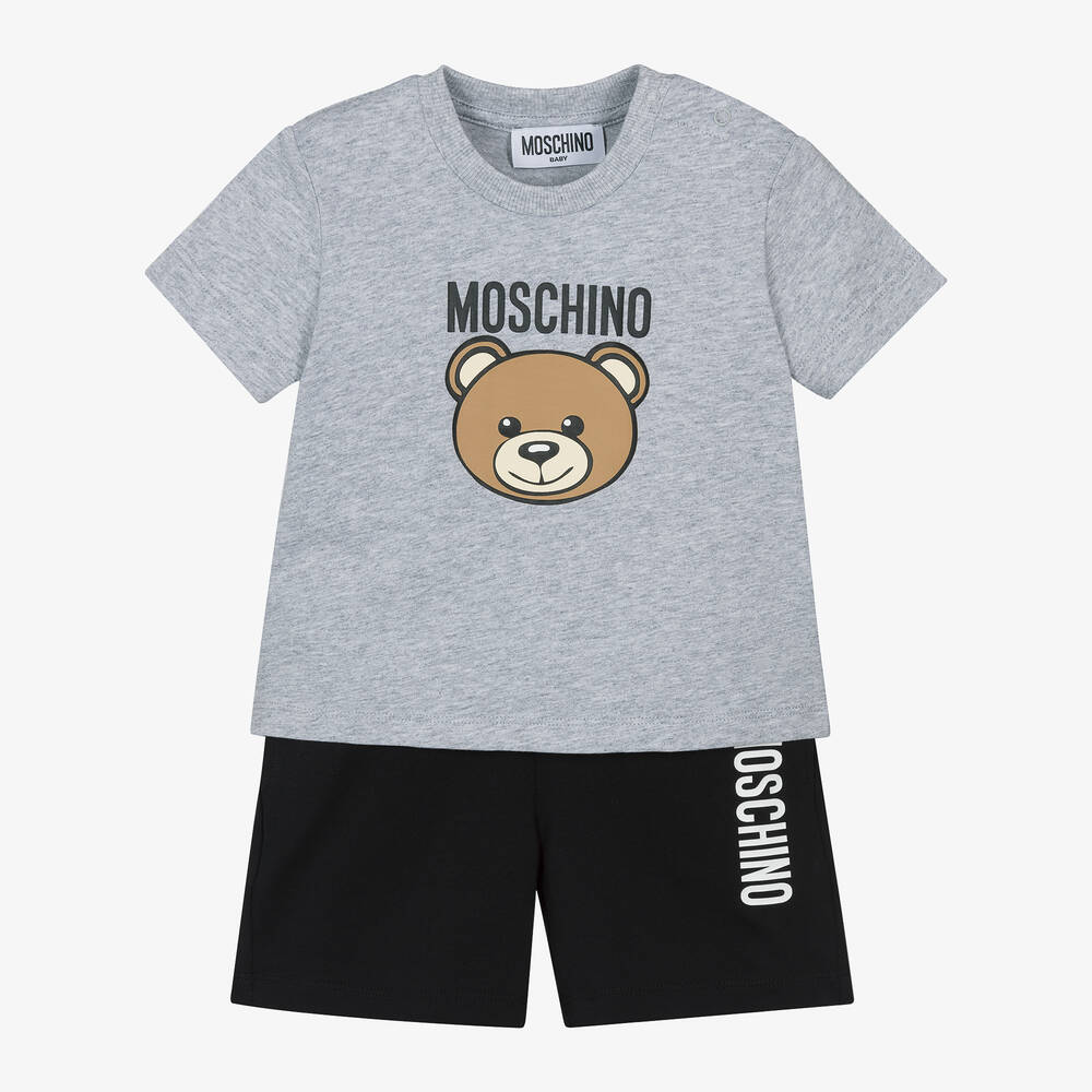 Moschino Baby - طقم شورت أطفال ولادي قطن لون رمادي وأسود | Childrensalon