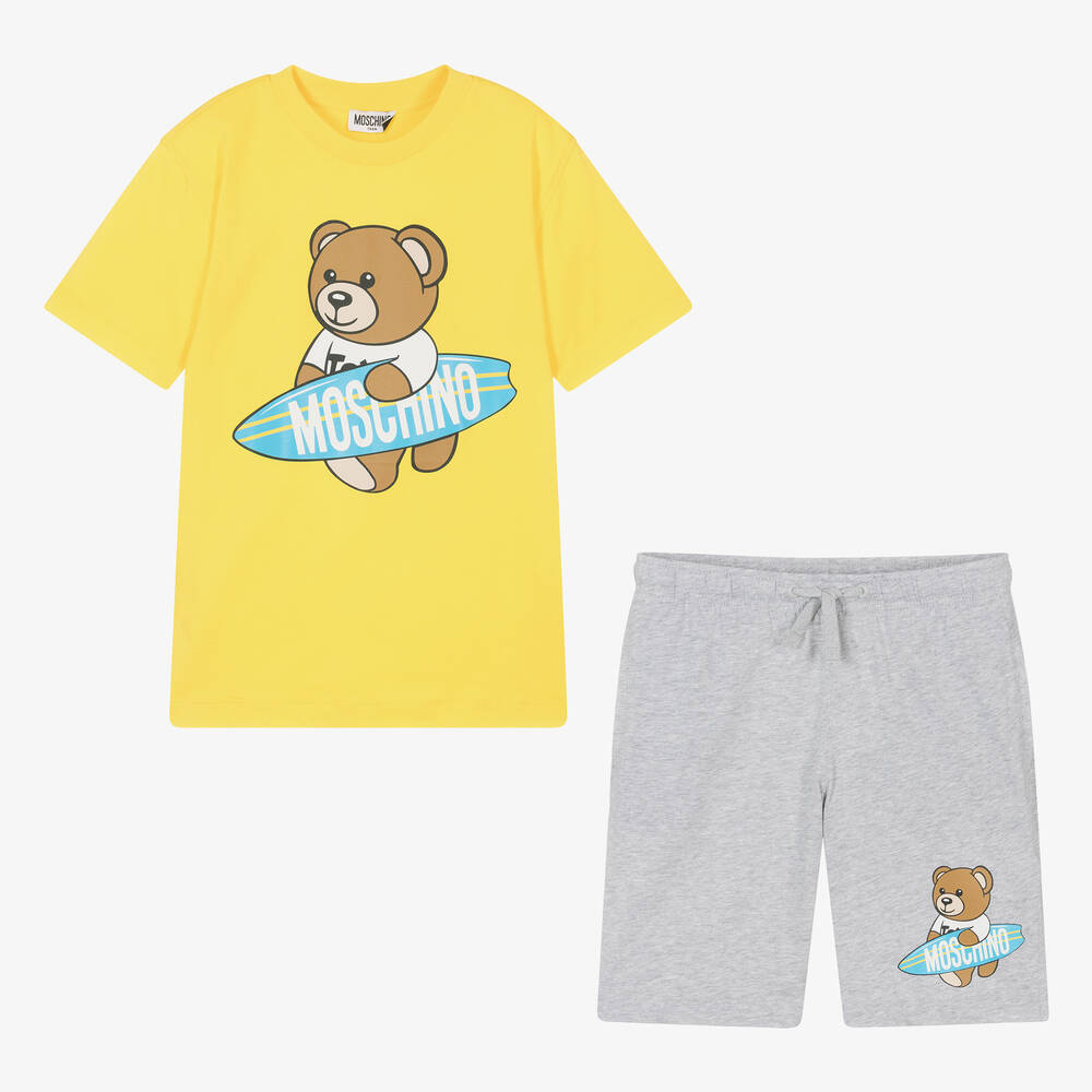 Moschino Kid-Teen - Teen Boys Yellow & Grey Cotton Shorts Set | Childrensalon