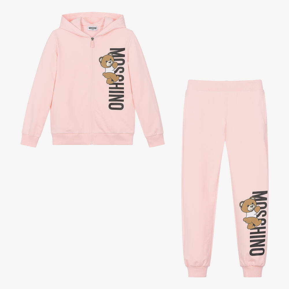 Moschino Kid-Teen - Teen Girls Pink Cotton Hooded Tracksuit | Childrensalon