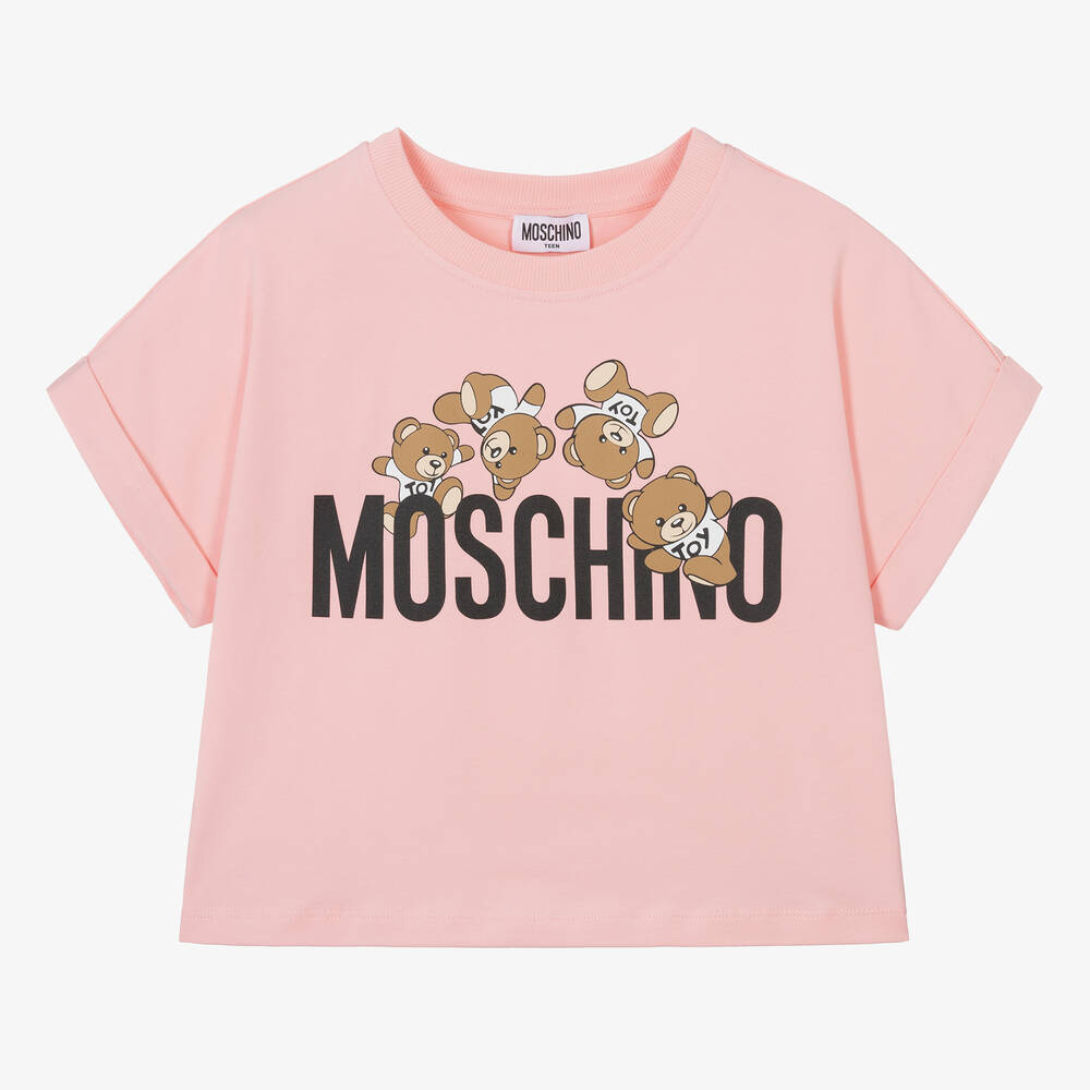 Moschino Kid-Teen - تيشيرت كروب بطبعة تيدي بير قطن جيرسي لون زهري | Childrensalon