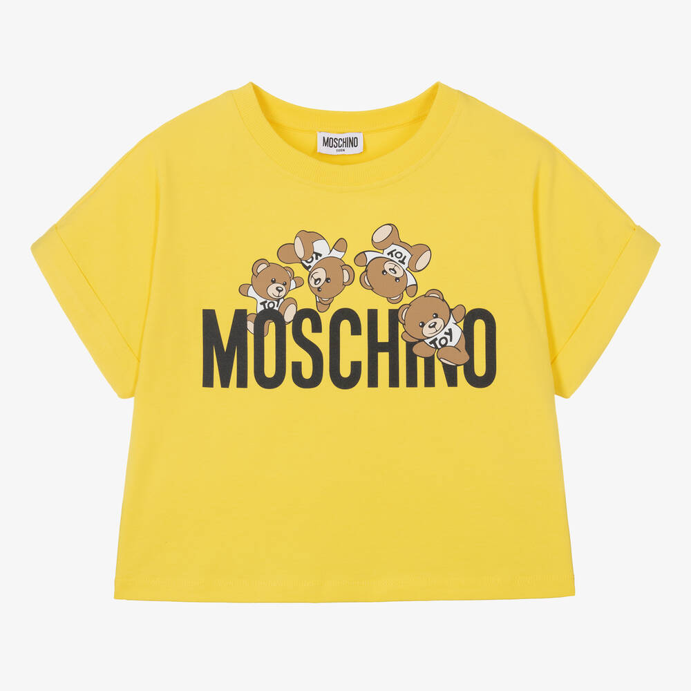 Moschino Kid-Teen - تيشيرت كروب بطبعة تيدي بير قطن جيرسي لون أصفر | Childrensalon