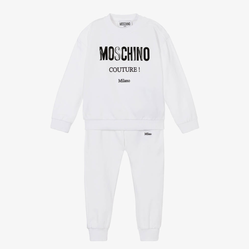 Baby cotton-blend T-shirt and leggings set in white - Moschino Kids